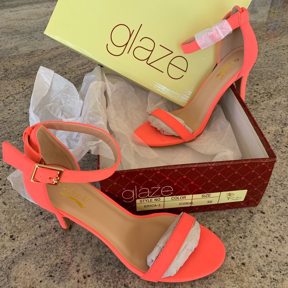 *NEW* Vibrant Coral strappy heels - size 6.5